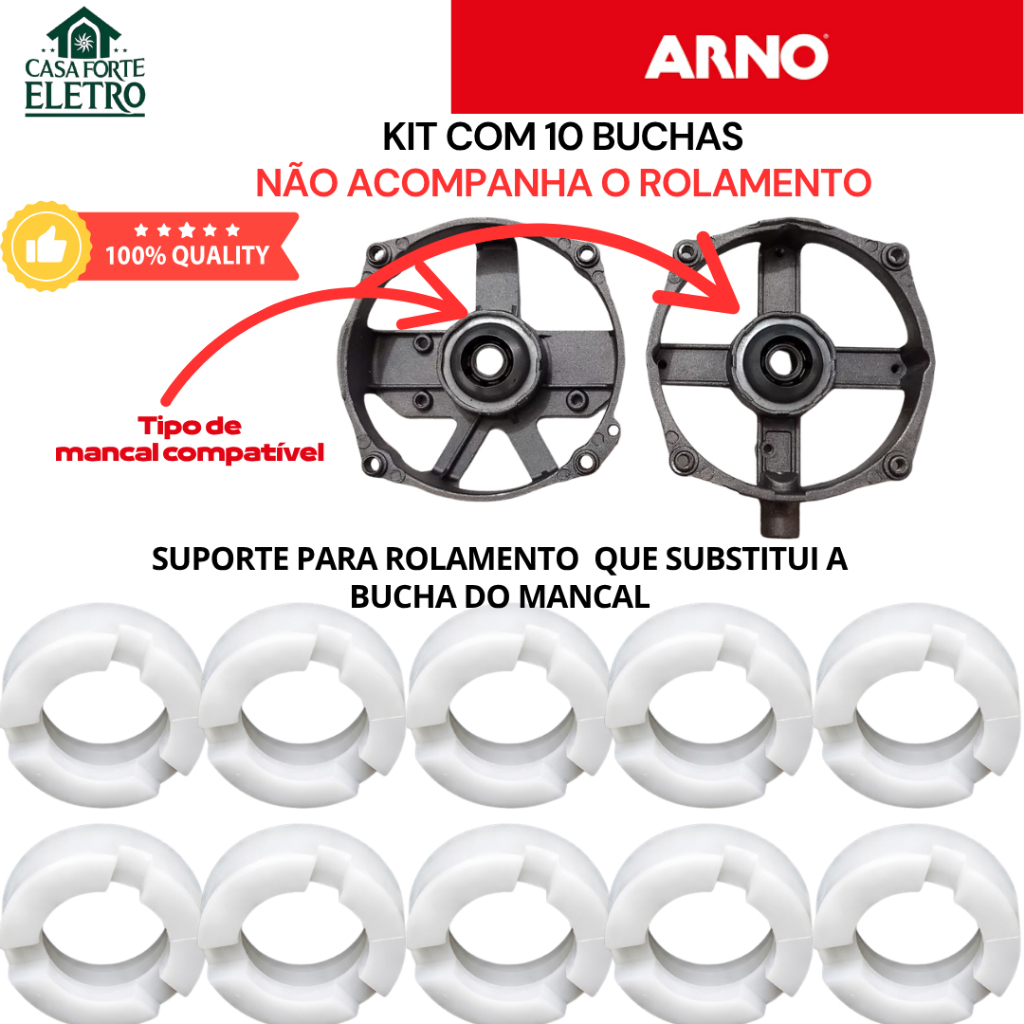 Kit 10 Calço Nylon Rolamento 608 Ventilador Arno Substitui Bucha 7mm 8mm primeira linha
