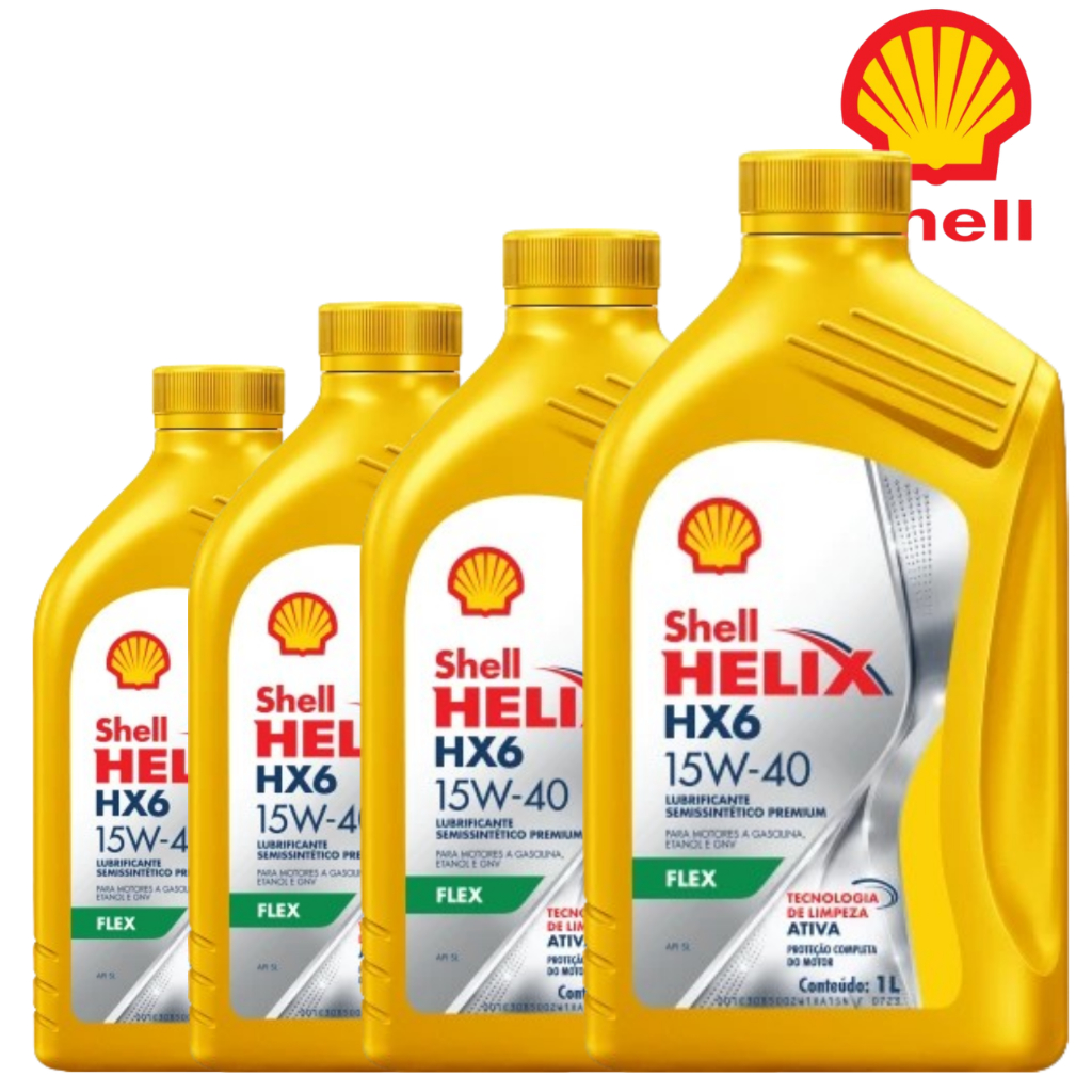 Kit 4 Oleo 15W40 Shell Semi Sintetico Helix HX6 FLEX SL 1 litro Lubrificante Motor