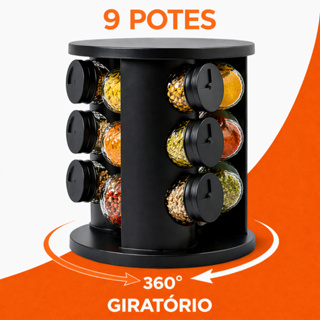 Porta Temperos Condimentos Giratório 9 Potes Organizador Potes Vidro Tampa Profissional em Oferta na Shopee