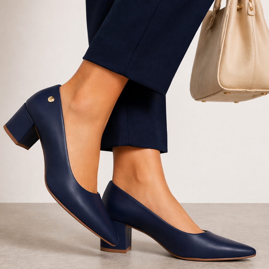 Scarpin Feminino Salto Baixo Medio Bloco Quadrado Bico Fino Sapato Social Sintético Promoção