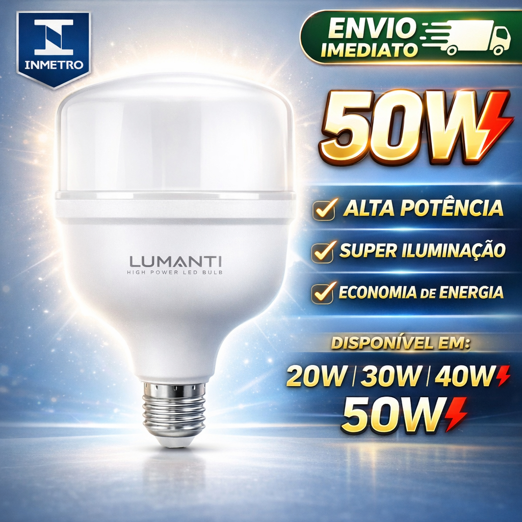 Lâmpada Led Bulbo 20w, 30w, 40w, 50w E27 Bivolt 6500K Branco Frio lumanti