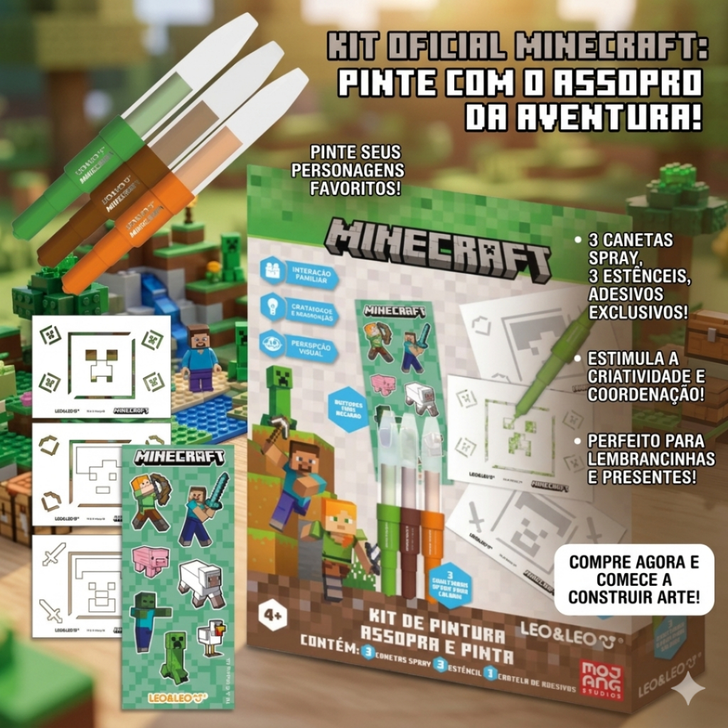 Kit de Pintura Assopra e Pinta MINECRAFT - LEO E LEO