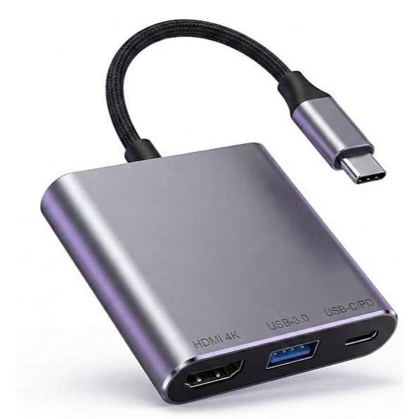 Adaptador USB C 3 em 1 HDMI 4K USB 3.0 PD Hub Tipo C Alta Performance Carregamento Rápido para Notebook Celular Tablet