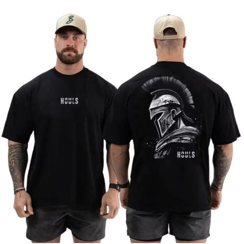 Camiseta Masculina Oversized Academia Treino Streetwear Estampa Espartano Grande Costas Algodão Confortável