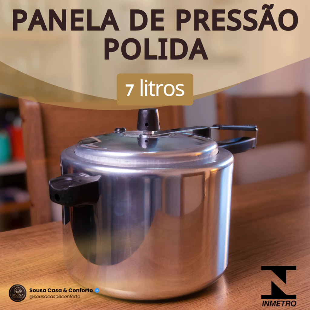 Panela de Pressão 7 Litros Alumínio Polida – Fechamento Interno Resistente Seguro - Selo do INMETRO — imagem 1