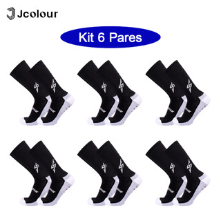 Jcolour Kit 6 Meias de Futebol tubo médio Thundergrip Esportivas Corrida Antiderrapante Futebol
