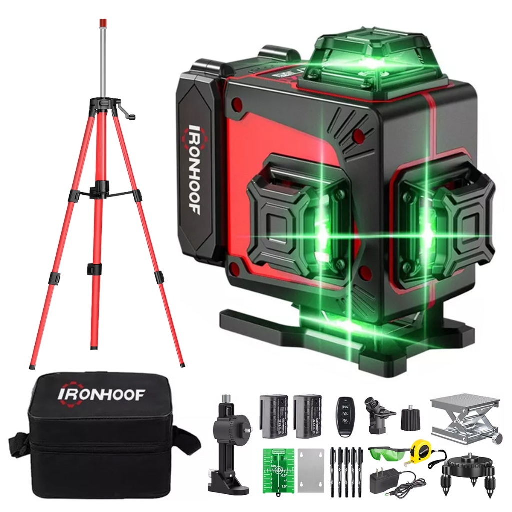Nivel Laser 16 Linhas Com Tripé Verde Recarregável 2 Bateria 360° 4D 30m