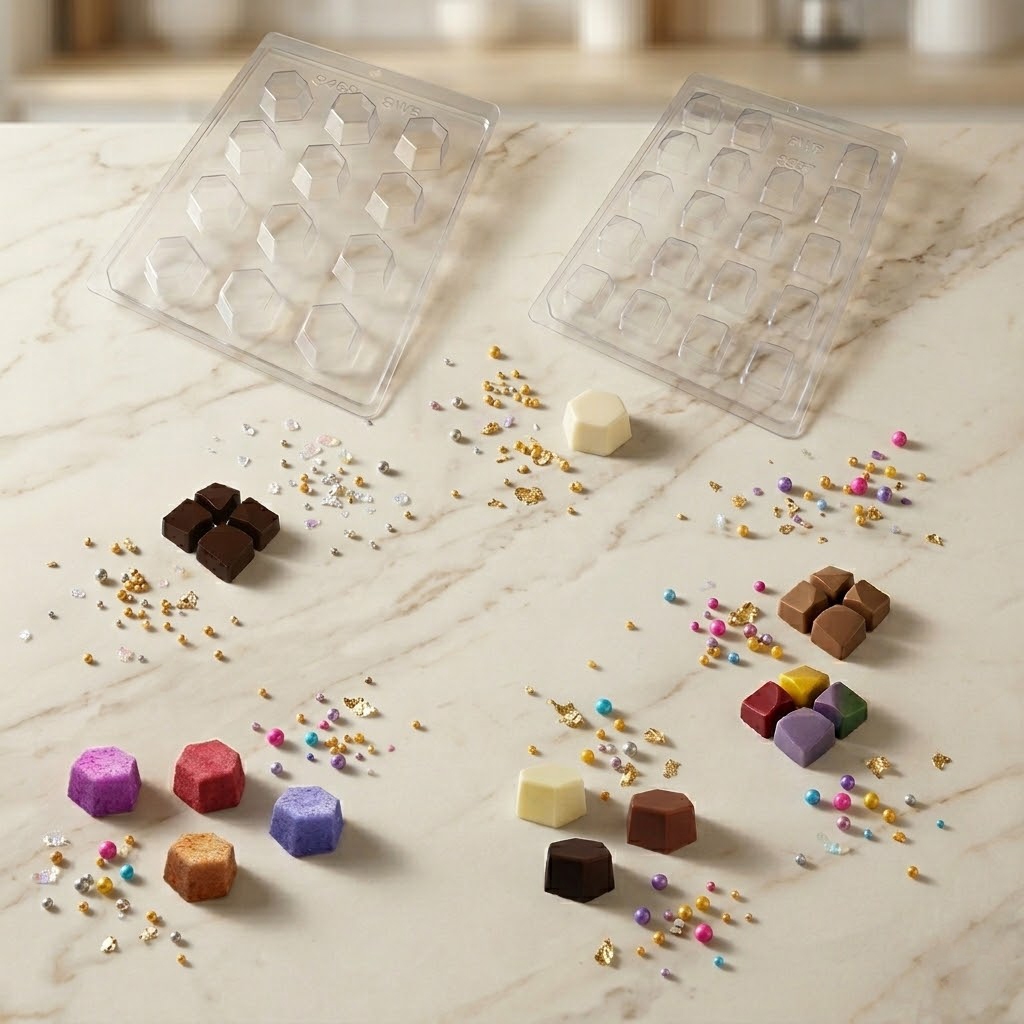 Kit 2 Formas para Chocolate BWB Simples S/ Silicone Bombom Detalhado + Bombom Sextavado Médio