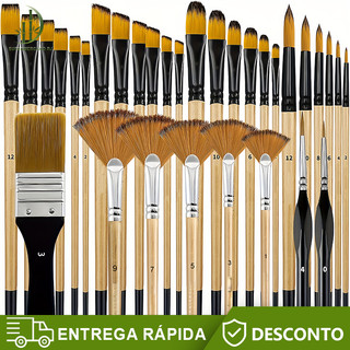 Conjunto De Pincéis De Pintura De 32 Unidades Para Acrílica , Cerdas De Nylon Premium Com Redondo, Filbert, Plano, Venti