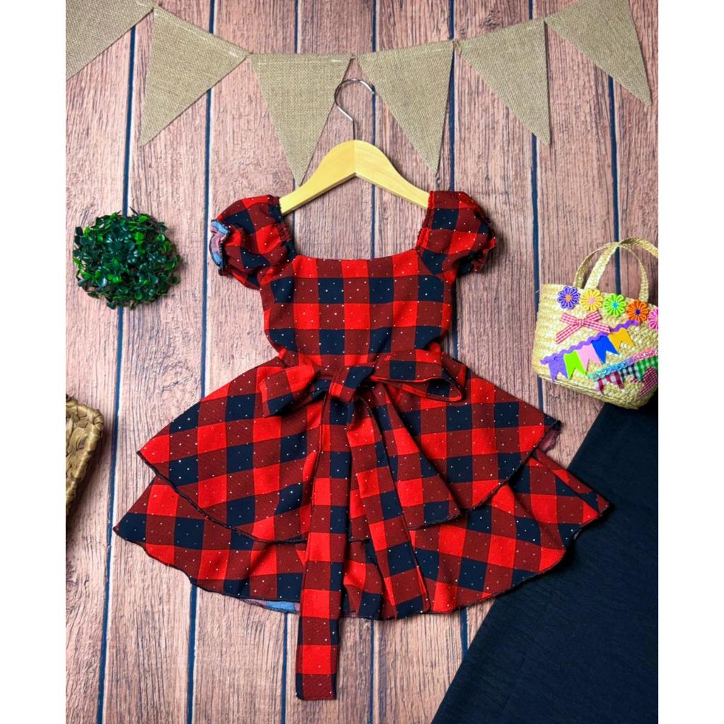 Vestido Rodado Infantil Feminino Xadrez