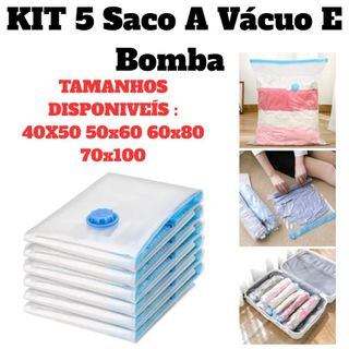 Oferta Conjunto 5 Sacos Com A Bomba Recarregável Bivolt Ou Elétrica 110v Diversos Tamanhos De Sacos Válvula
