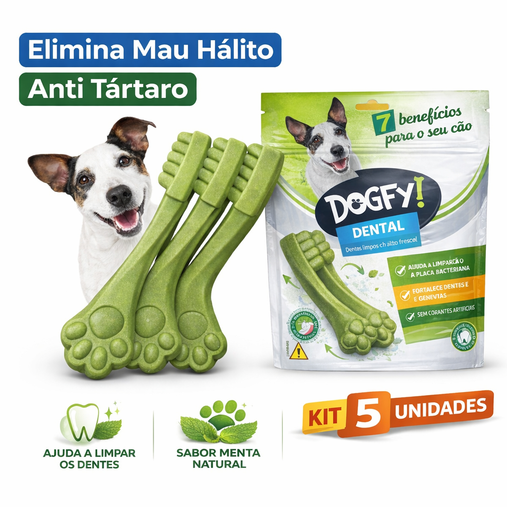Kit 5 Petisco DogFy Dental para Cachorro Limpeza dos Dentes Anti Tártaro e Mau Hálito