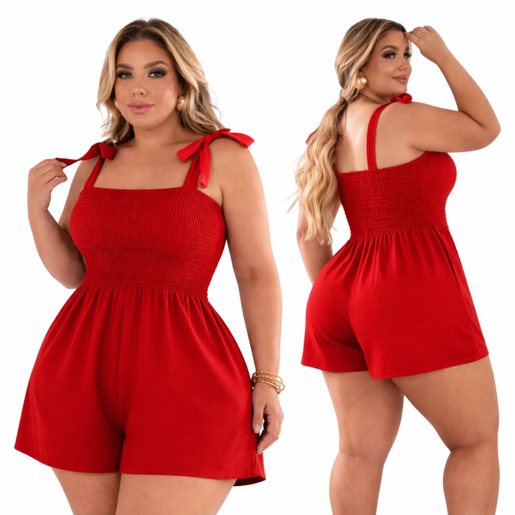 Macaquinho Feminino Plus Size Lastex Alcinha Amarração Curto Conforto Verão Tendência em Oferta na Shopee