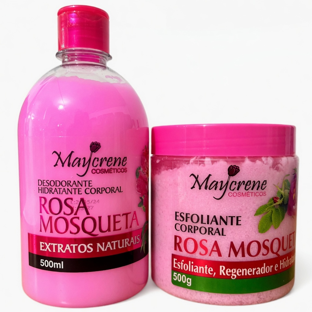 Esfoliante + Hidratante Rosa Mosqueta Maycrene 500g - Pele Renovada, Cheirosa e Super Hidratada