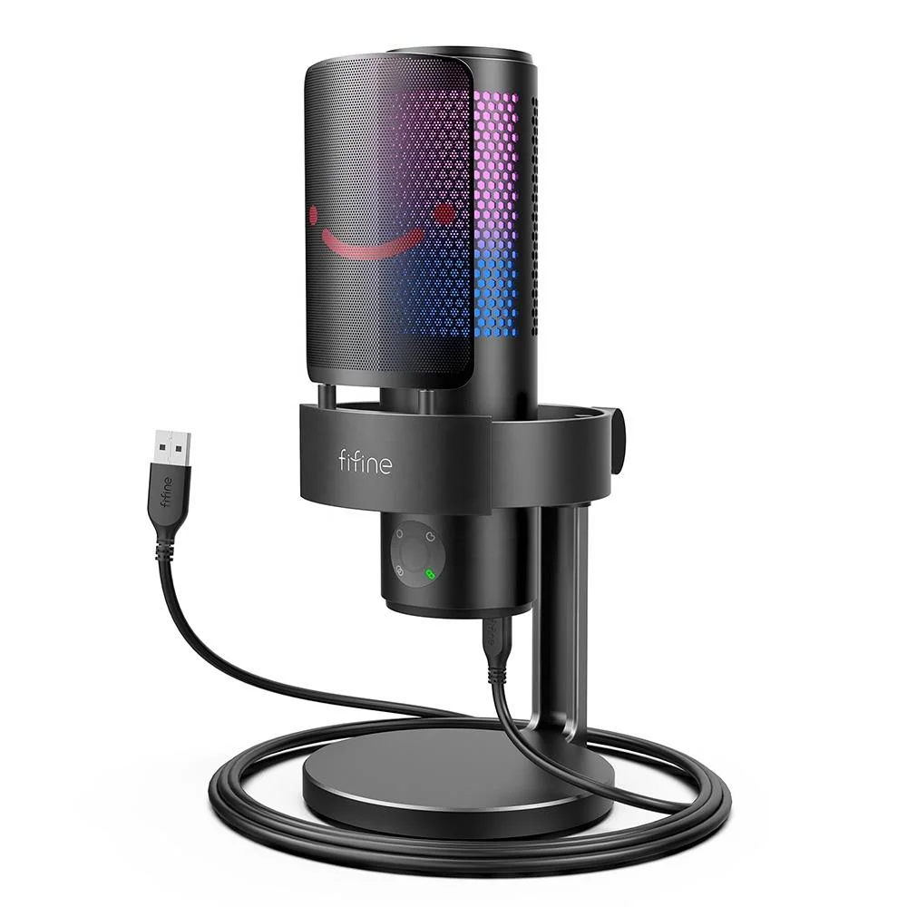 Microfone Gamer Fifine Ampligame A9 RGB, USB, Condensador, Cardioide, Preto - A9
