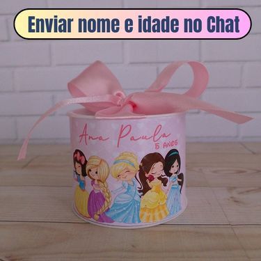 Kit Tubolatas Personalizadas (5X6)  PRINCESAS - Aniversário Batizado Lembrancinha Chá de Bebê
