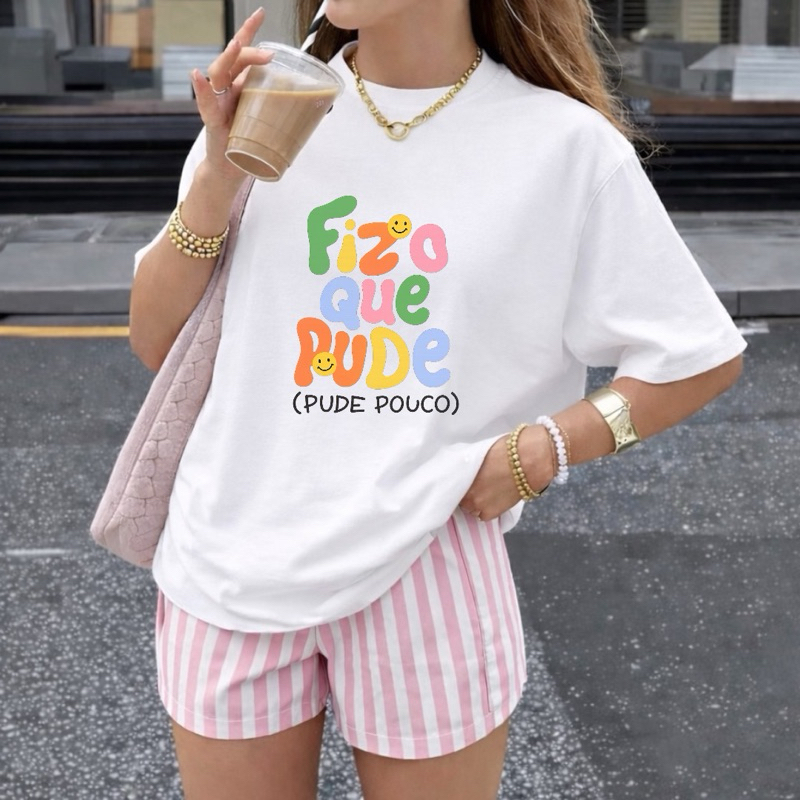 Camiseta Oversize Feminina Estampada Frase Engraçada Moda  Confortável Tendência 2026