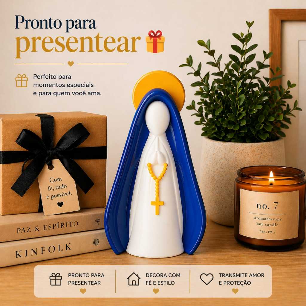 Imagem Nossa Senhora Decorativa Moderna com Terço Presente Religioso Decoração e Fé Estilo Moderno