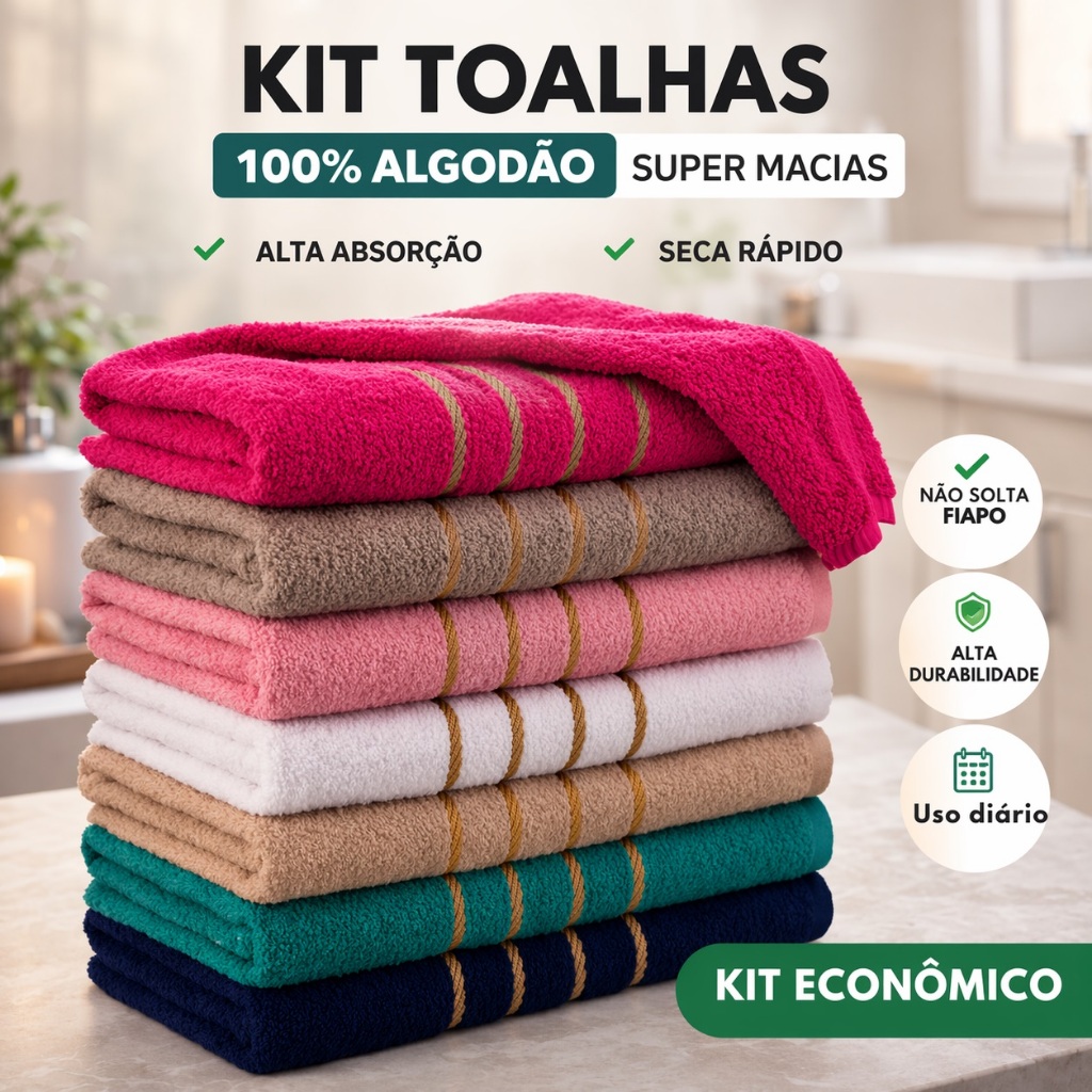 Kit Toalha de Rosto 100% Algodão Super Macias Alta Absorção Não Solta Fiapo 45x70cm Banho Premium Oferta