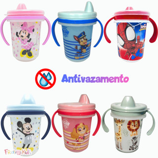 Copo Infantil Antivazamento de Transição Com Alça e Tampa Menino e Menina Bebê 330ml - Homem Aranha Patrulha Canina