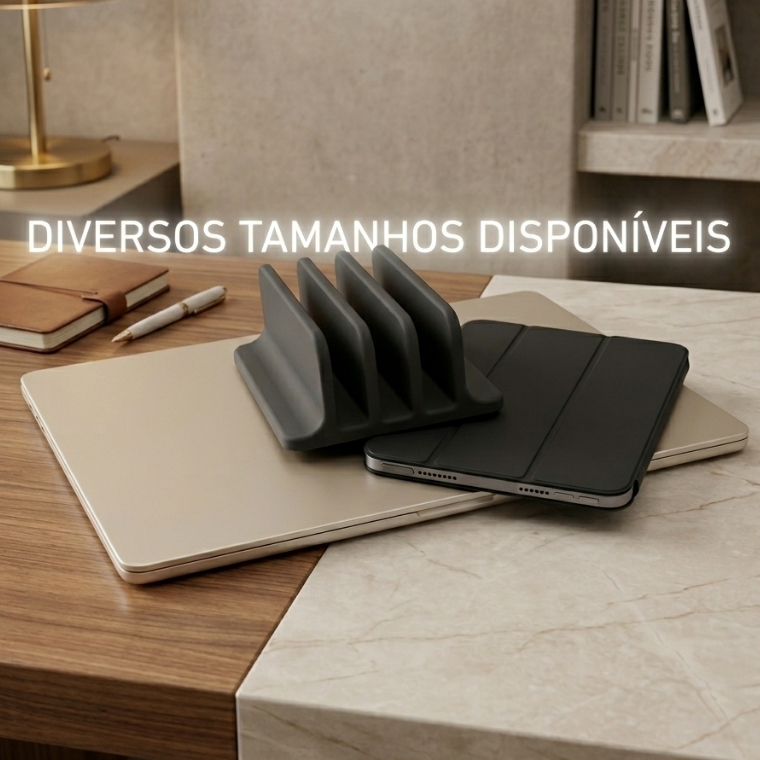 Suporte Vertical Organizador para Notebook Tablet e Celular - Diversos Tamanhos (16mm a 30mm) - Cores Preto e Branco