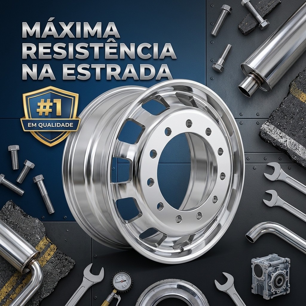 Roda de Alumínio Aro 22,5 x 8,25 10 Furos Borda Larga Auto Brilho Sem Câmara Pneu 295/275 Caminhão