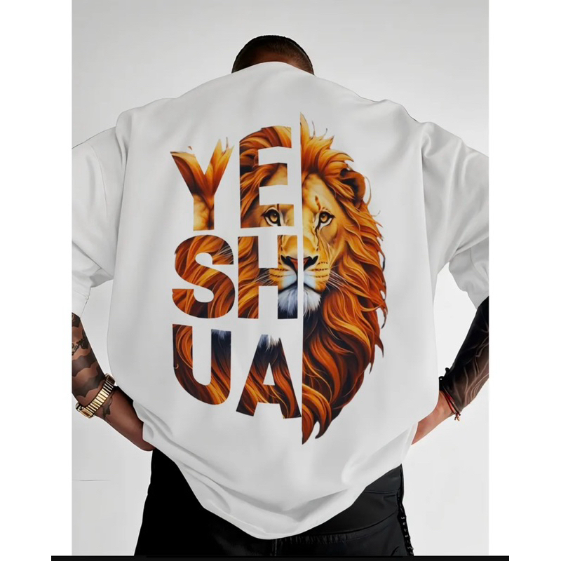 Camiseta Unissex Yeshua Leão Juda | Camisa Cristã Estilosa Masculina e Feminina Oversized