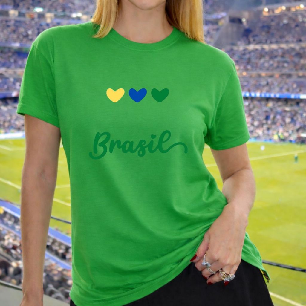 Tshirt Feminina Brasil Corações Minimalista Moda Casual 100% Algodão — imagem 2 de 2