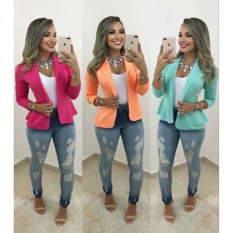 Blazer Feminino Neoprene Casaco curto com babado Terninho Social aberto
