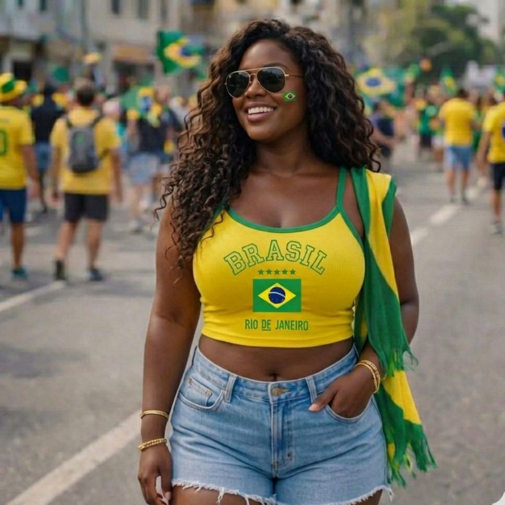 Blusinha Top Tamanho Grande Do Brasil Amarela Da Seleção Brasileira Plus Size Tecido Que Estica Ribana Canelada