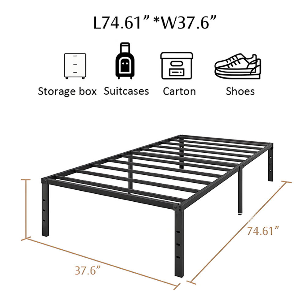 Cama de Solteiro e Casal Estrado de Metal Dobrável, Fácil Montagem com Ripas de Aço Antiderrapante