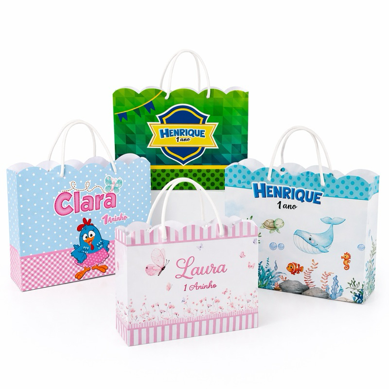 Sacolinha Surpresa Personalizada Infantil | Lembrancinha Festa Aniversário |Jardim/Safari/Princesas/Dinossauro/Brasil