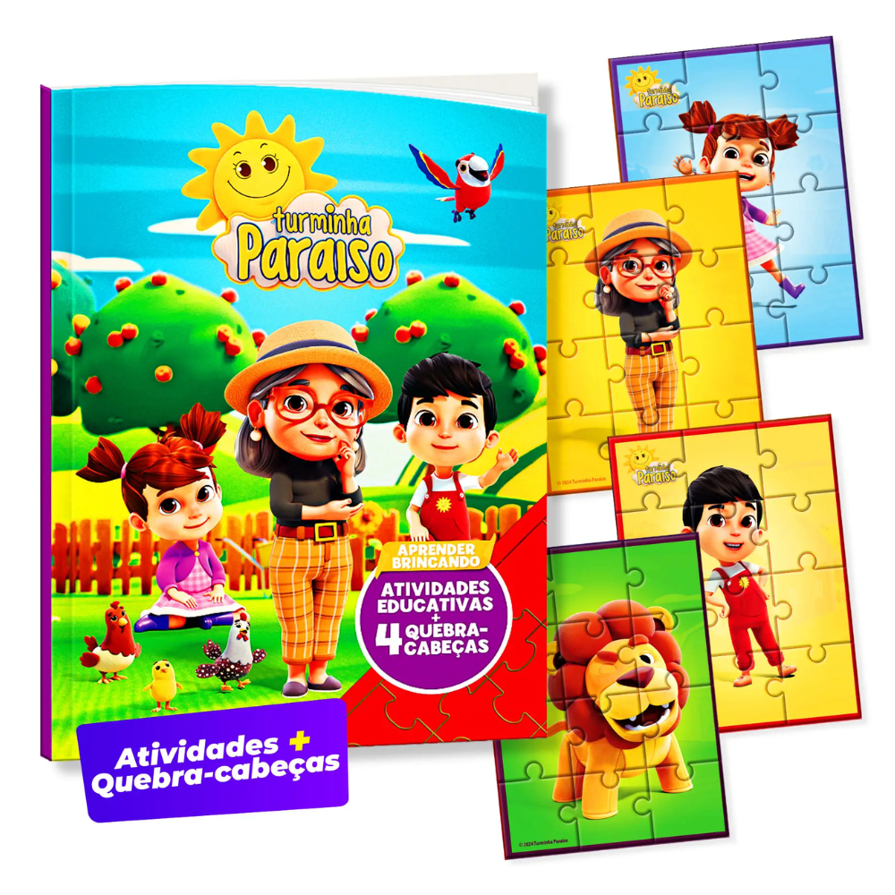 Livro de Atividades Aprendendo e Brincando Turminha Paraíso + 4 Quebra Cabeças