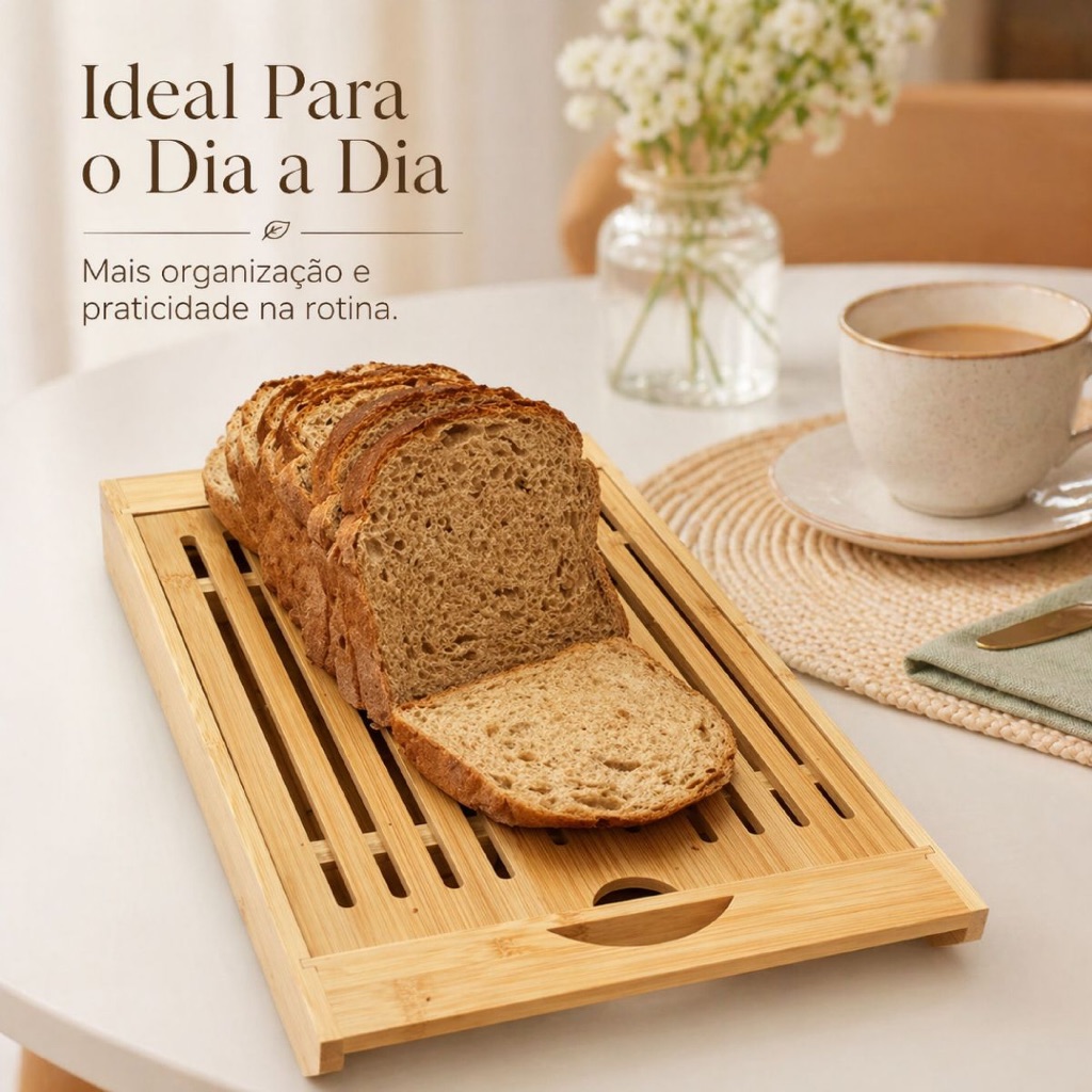 Migalheira de Bambu Tábua de Corte Para Pães Bolos e Frios Com Bandeja Multiuso Porta Panela 4 em 1