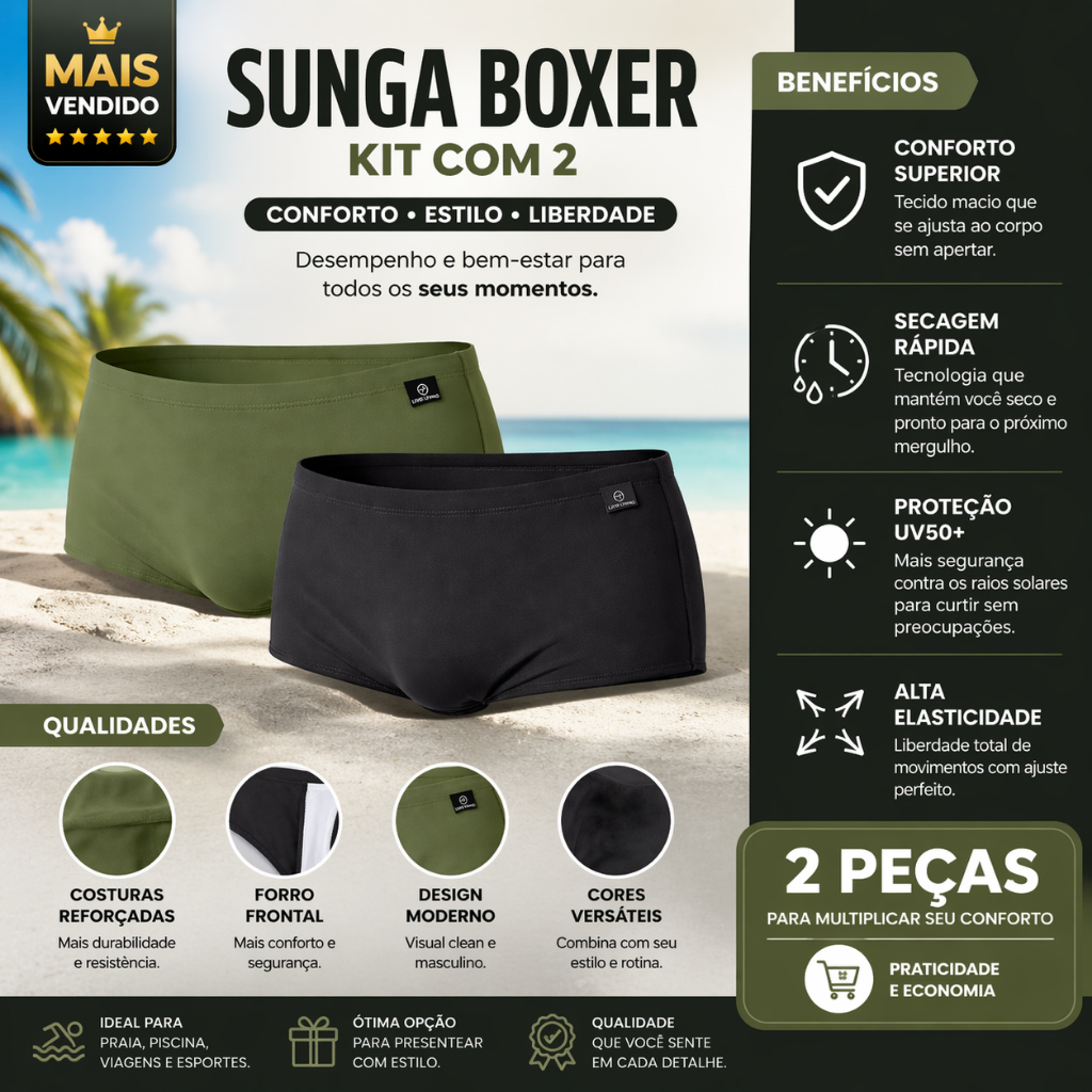 Kit 2 Sungas Boxer Masculinas Confortável