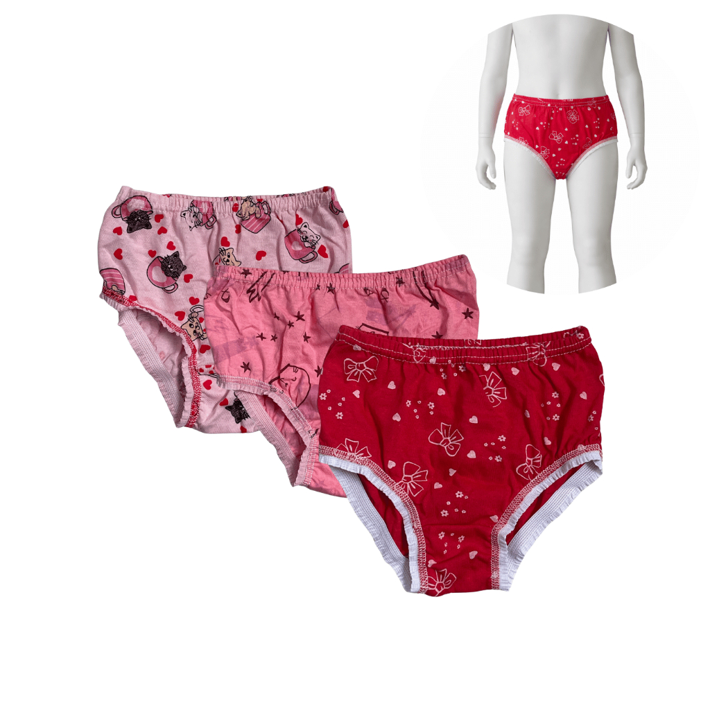 Kit 3, 6, 9 e 12 Calcinhas Kellynha Femininas Estampas com Bordado Infantil Juvenil 100% Algodão Confortável