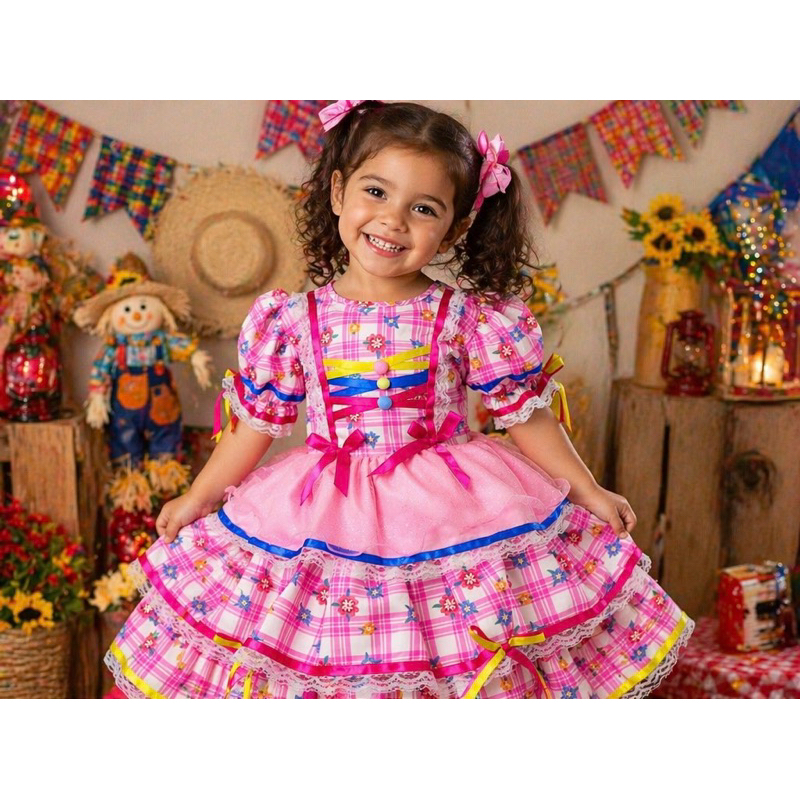 *ENVIO IMEDIATO* Vestido junino infantil “VOLTOU AO ESTOQUE” festa junina arraial quadrilha dançar. ( 1 a 12 anos )