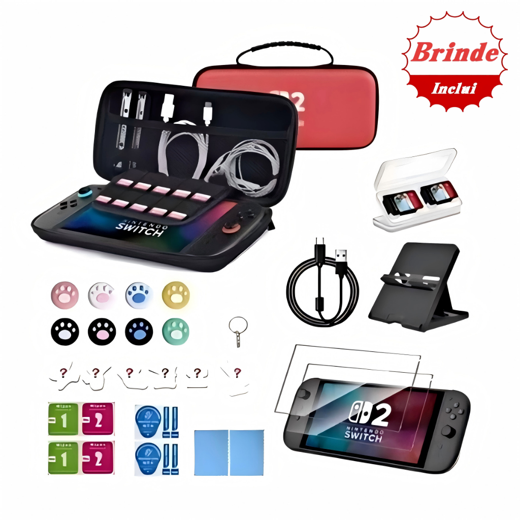 Estojo de Transporte para Nintendo Switch 2 OLED Impermeável Anti-Risco Kit Completo Bolsa de Proteção