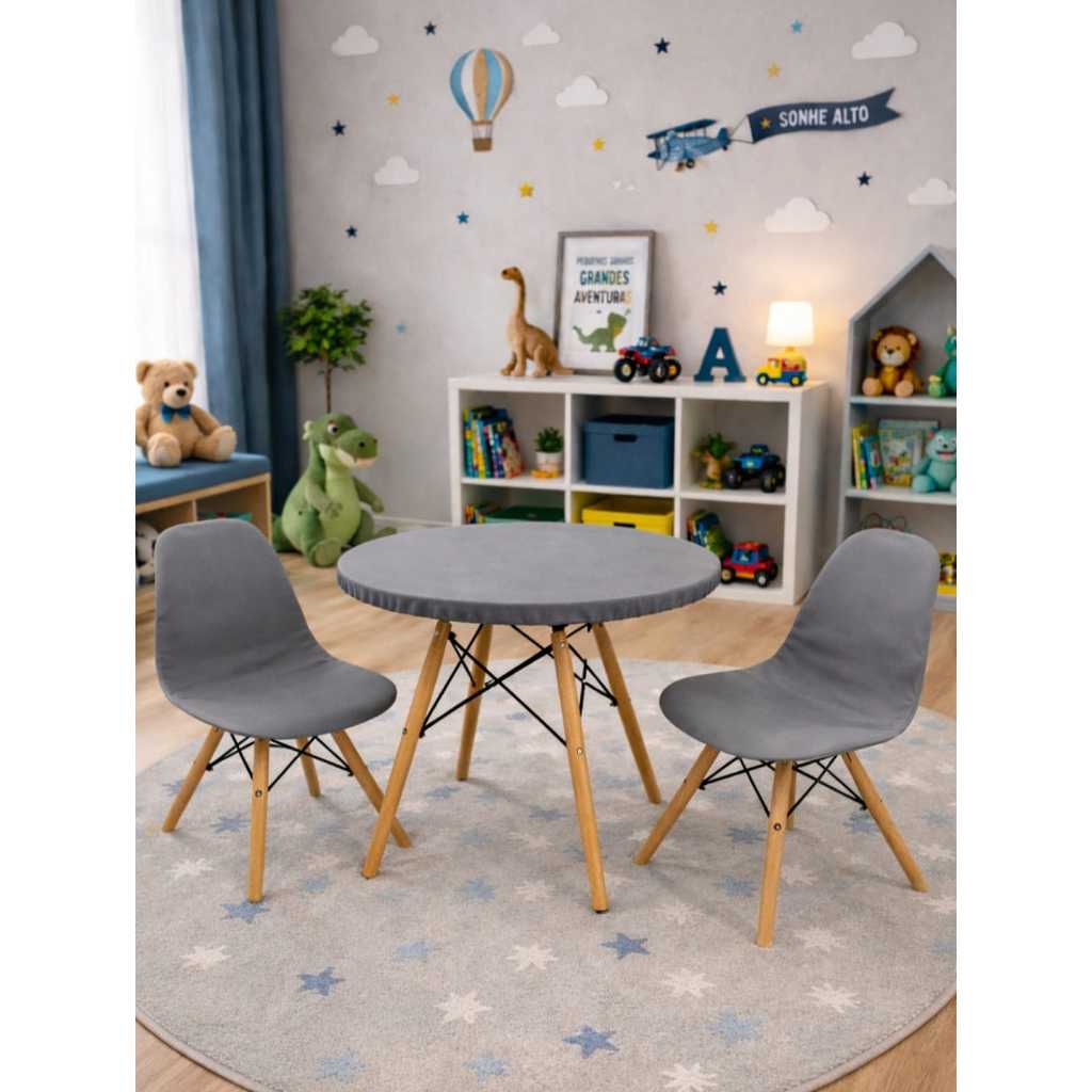 Kit Infantil 1 Capa de Mesa e 2 Capas de Cadeira Eiffel Malha Gel com Elastico - 3 peças