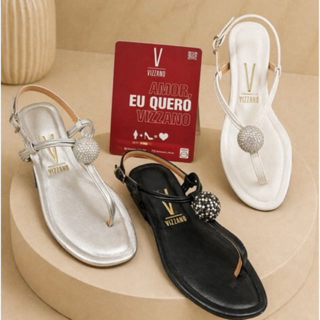 Sandália Rasteira Feminina Vizzano Original Esfera Brilho - Ref. 6447.215
