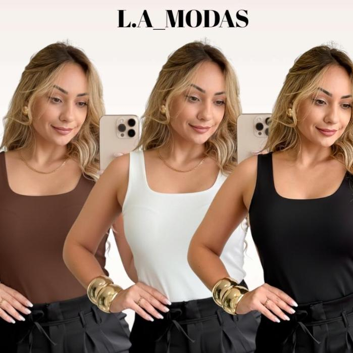 Kit 3 Blusas Feminina Regata Decote Quadrado Reto Suplex Verão Básica Lisa Moda Elegante Tendência Blogueira