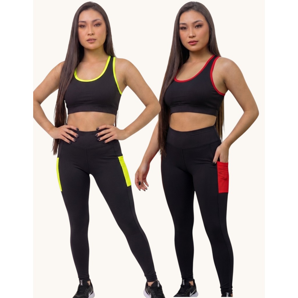 Conjunto Academia Legging Suplex com Bolso Lateral + TOP Nadador com Viés