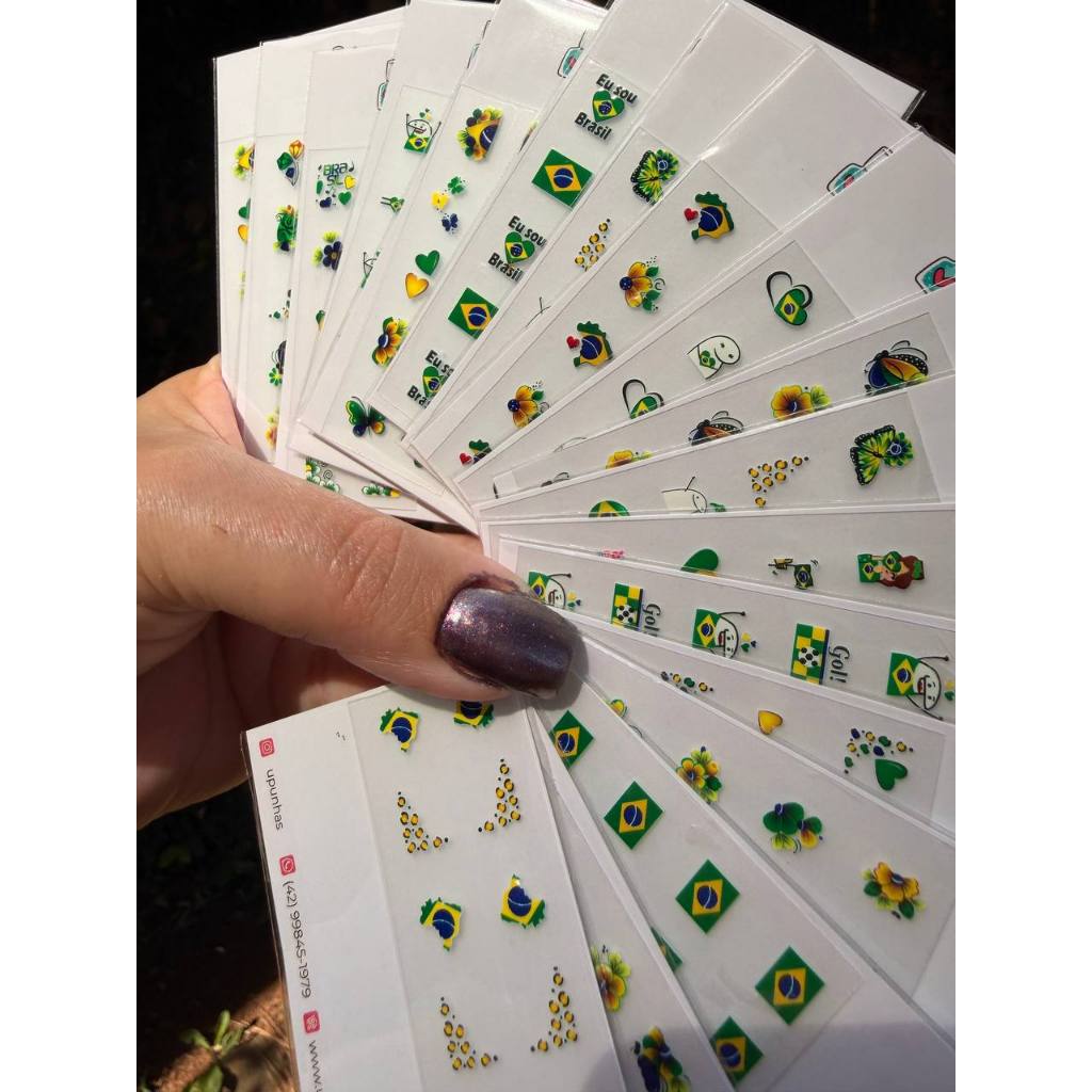100 ADESIVOS PARA UNHAS KIT COPA DO MUNDO VARIADOS