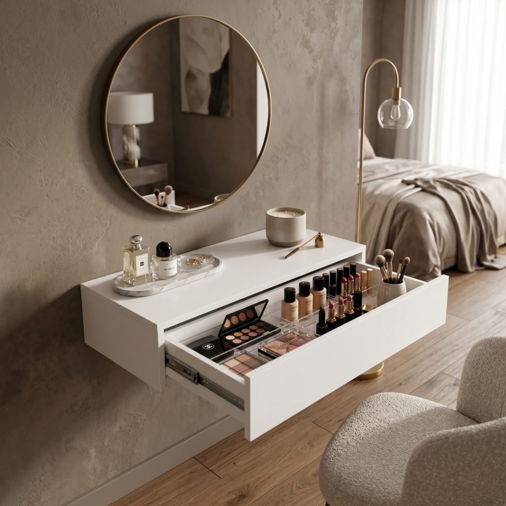 Penteadeira com Gaveta Multifuncional Corrediça Organizadora Maquiagens Hall de Entrada