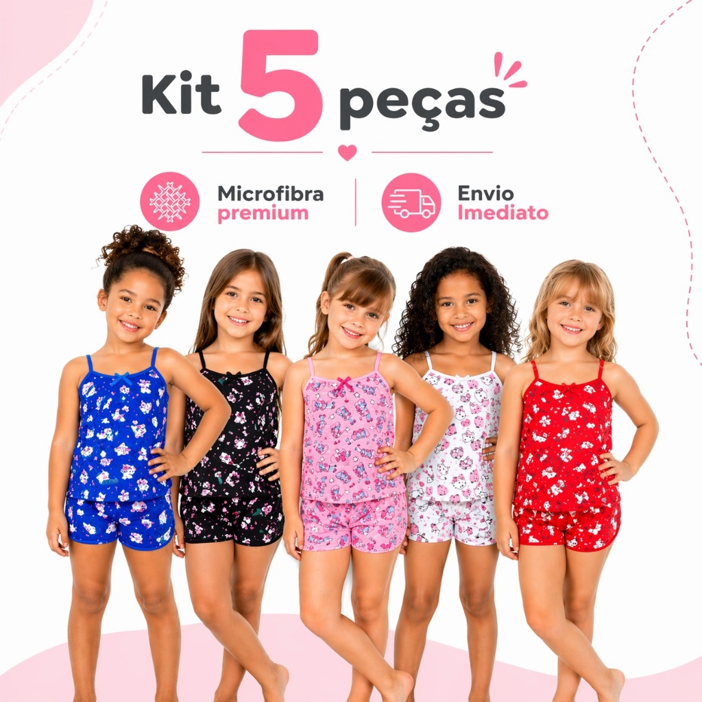 Kit 5 Baby Doll Infantil Feminino Estampado em Microfibra Confortável e Fresquinho