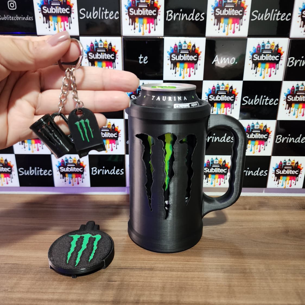 Porta Lata Energético Monster + Chaveiro Abridor + Tampa.