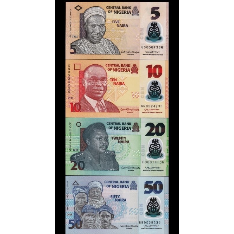 Conjunto Lote 4 Cédulas Da Nigéria 5, 10, 20 E 50 Naira - Novas Flor De Estampa (FE) - Numismática Coleção