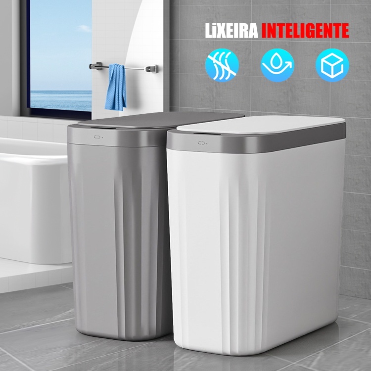 Lixeira Automática Inteligente com Sensor, Fácil de Abrir, Lixeira Doméstica de Toque, 13 Litros