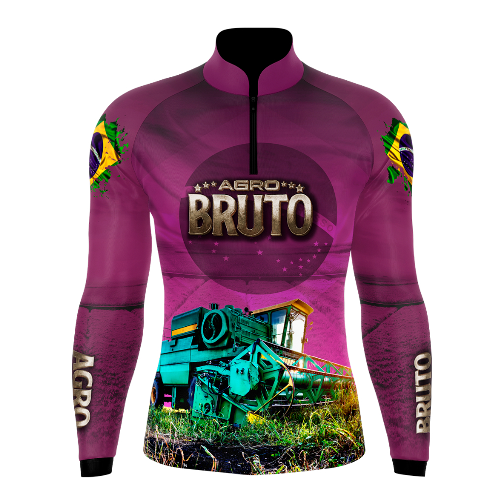 Camisa Camiseta Agricultura Agro Bruto Fazenda Colheitadeira Roxa com Proteção UV50+