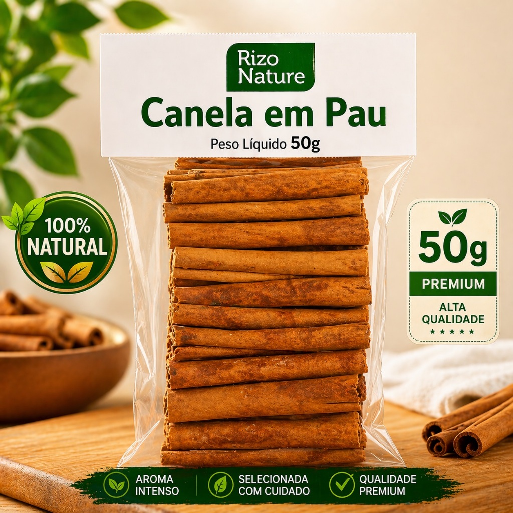 Canela em Pau | Aroma Intenso e Fresco | 50g 100g 200g | Qualidade Premium Rizo Nature
